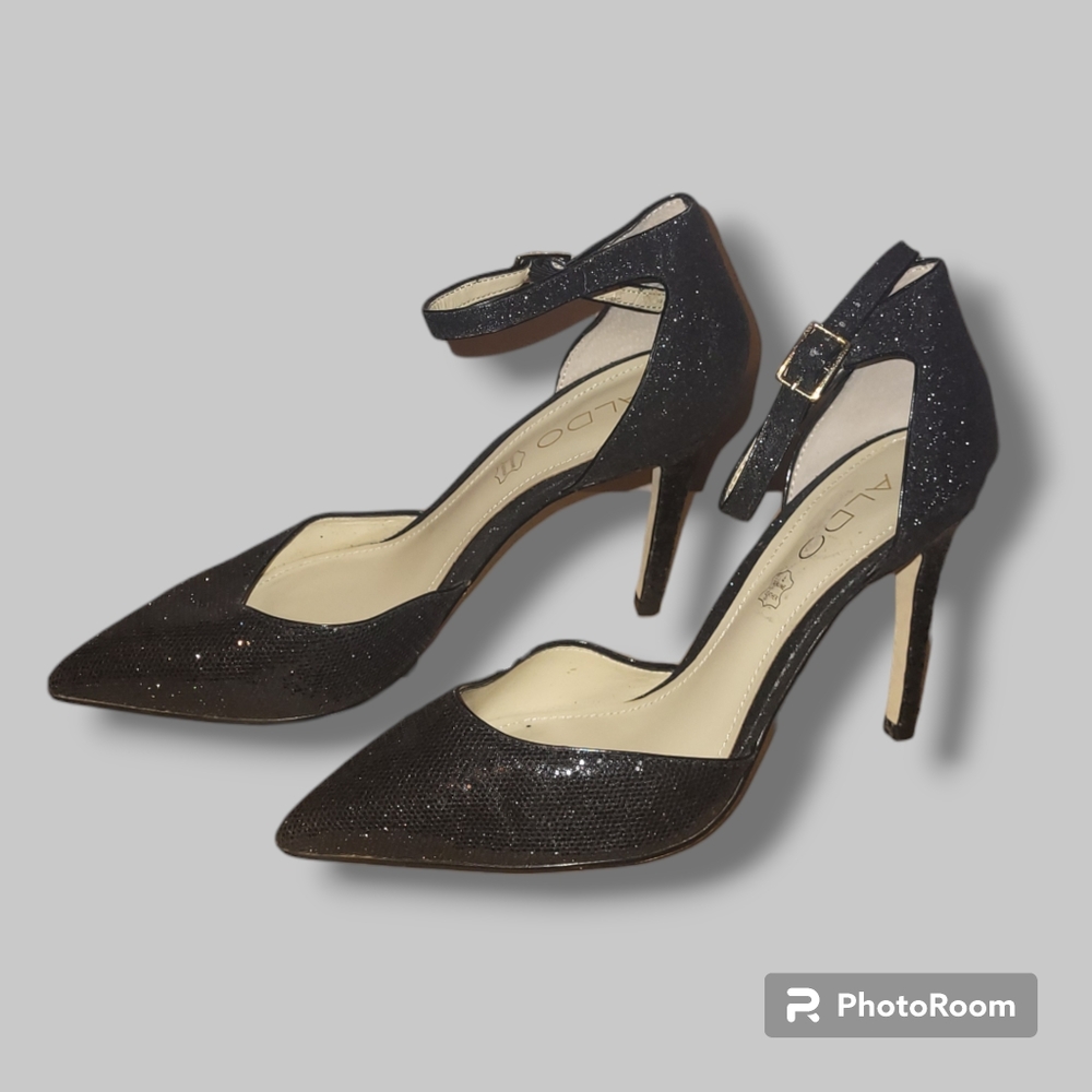Aldo Black Glitter Heels